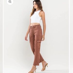 Vervet Rust Color Straight Leg Cargo Jeans with Elastic Waist.
